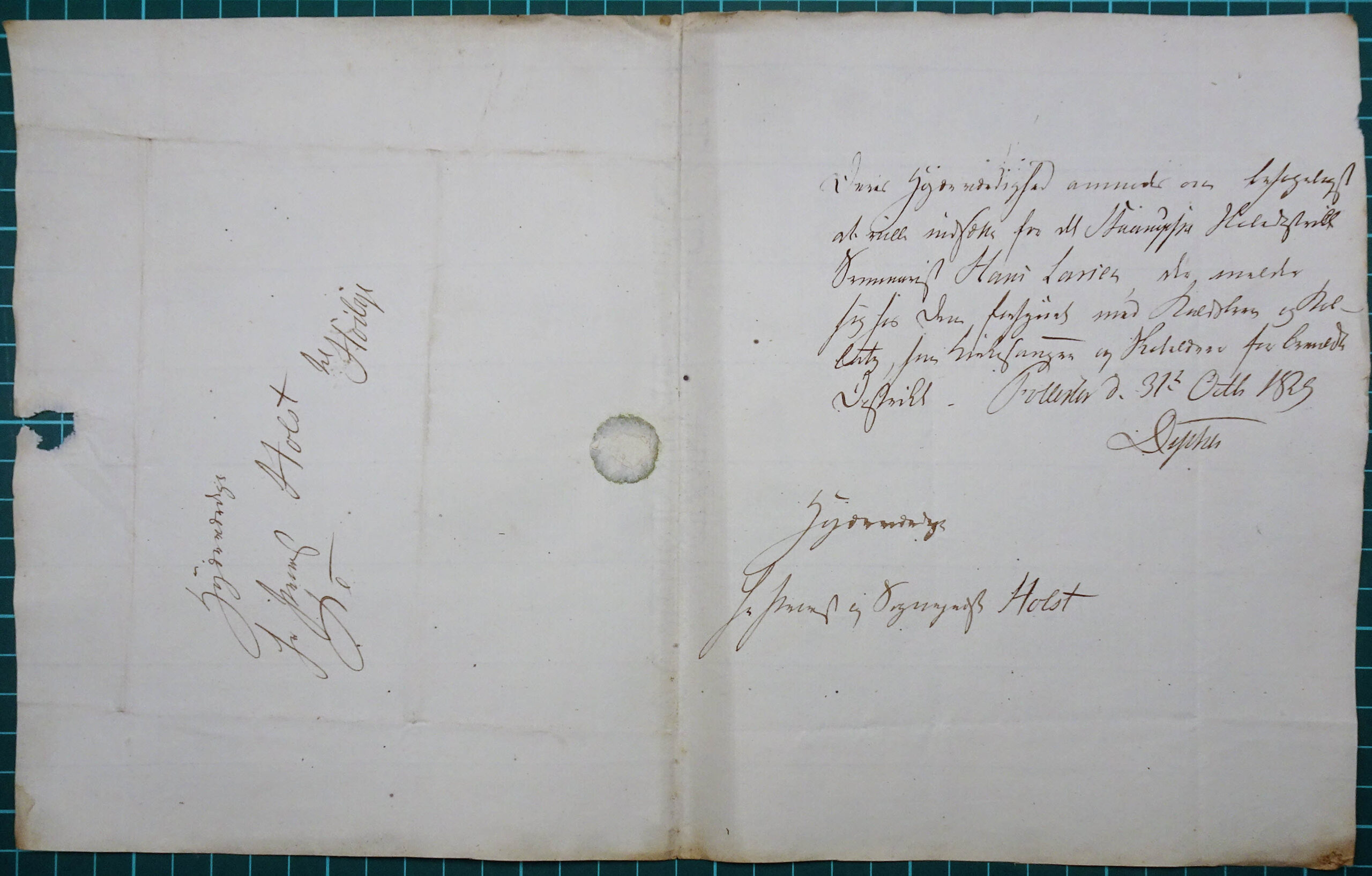 Originalbrev af 31. oktober 1829. Seminarist Hans Larsen og Stårup skoledistrikt. Hele det affotograferede brevblad.